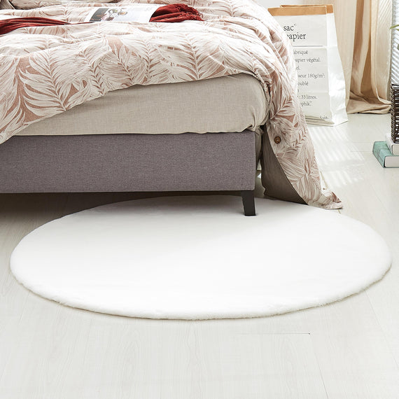 Hasenfell Kunstfell Teppich Vorleger | Rund - Weiss